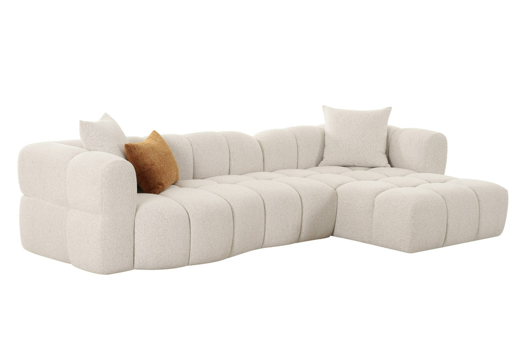 Freya - Modern Beige Fabric Sectional Sofa with Console