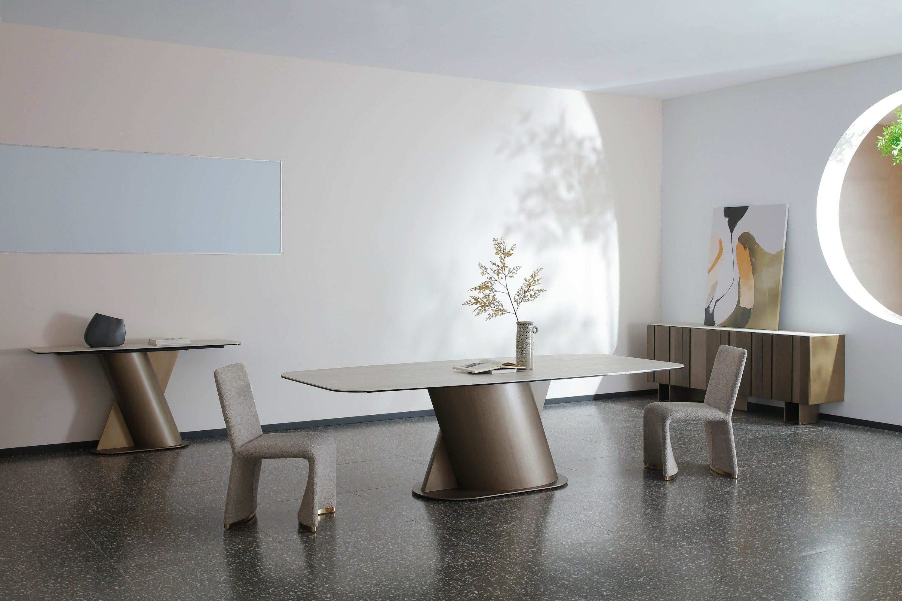 Kiefer - Modern Faux Travertine Ceramic + Bronze Buffet