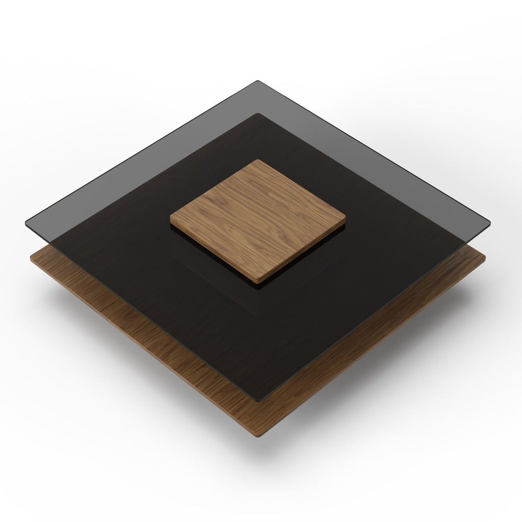 Clarion - Modern Walnut & Grey Glass Coffee Table