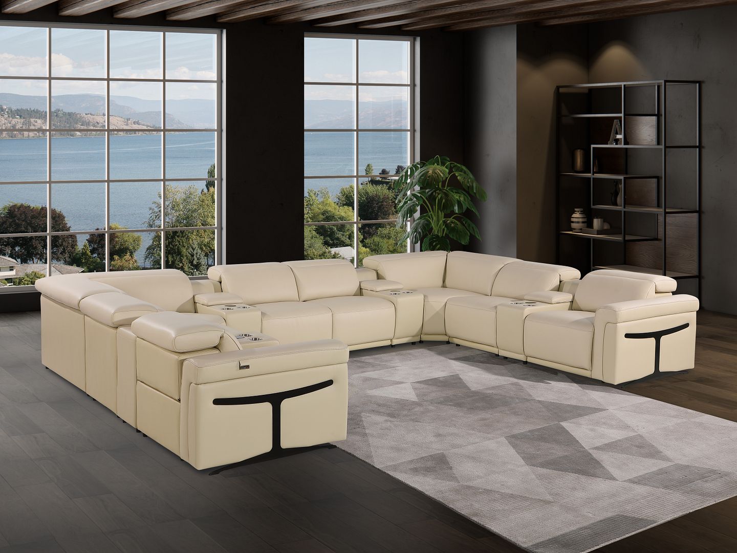1126 Divanitalia 12-Piece U-Shaped Sectional Sofa in Top Grain Italian Leather with 4 Power Recliners & Power Headrests - Beige - SKU 1126-BEIGE-12PC-4PWR-U-SECTIONAL-GROUP