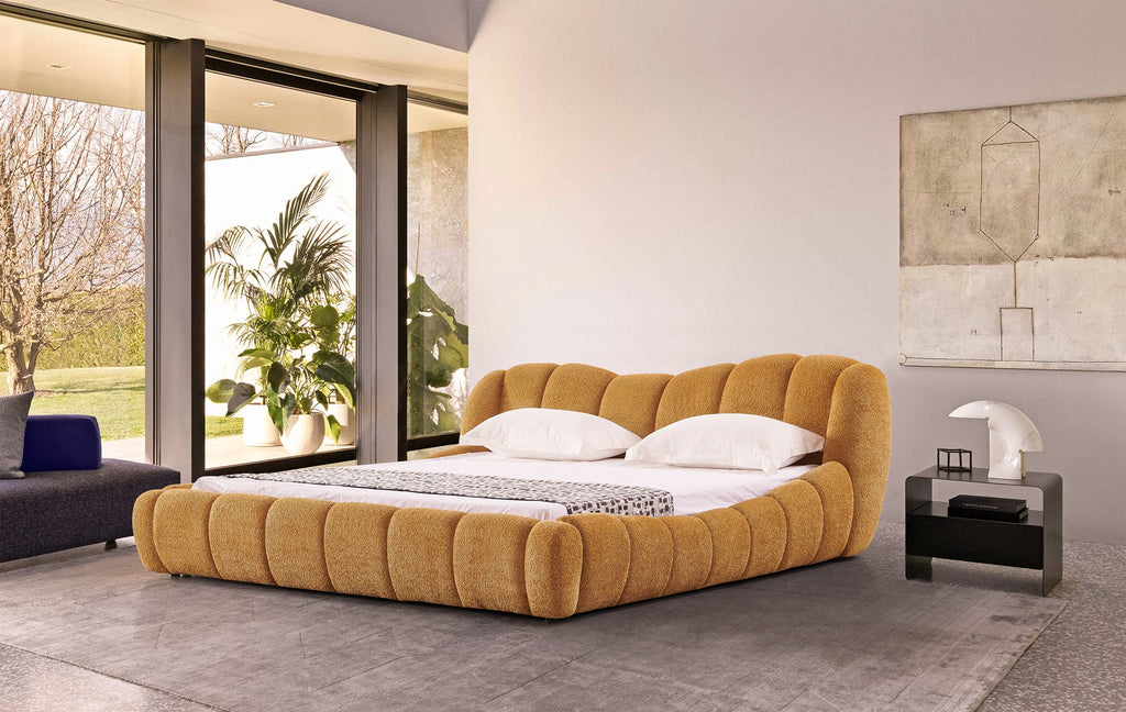 Janine - Modern Camel Fabric Bed - Modern Camel Fabric Bed