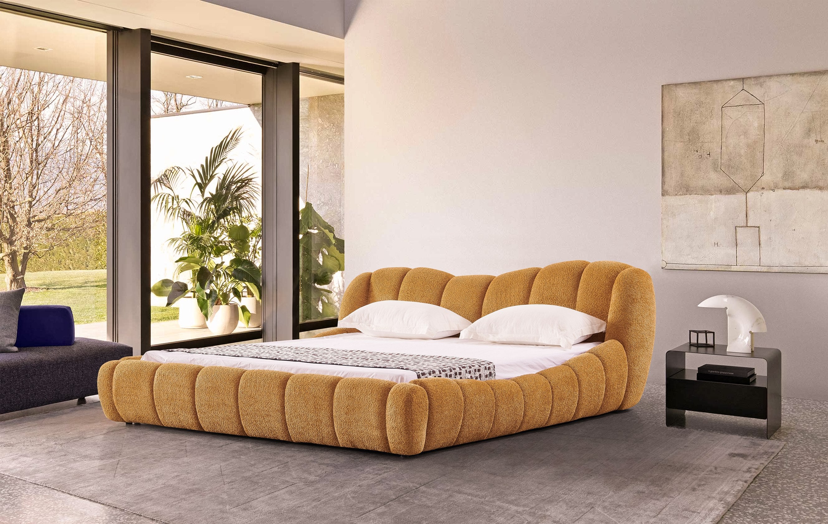 Janine - Modern Camel Fabric Bed - Modern Camel Fabric Bed