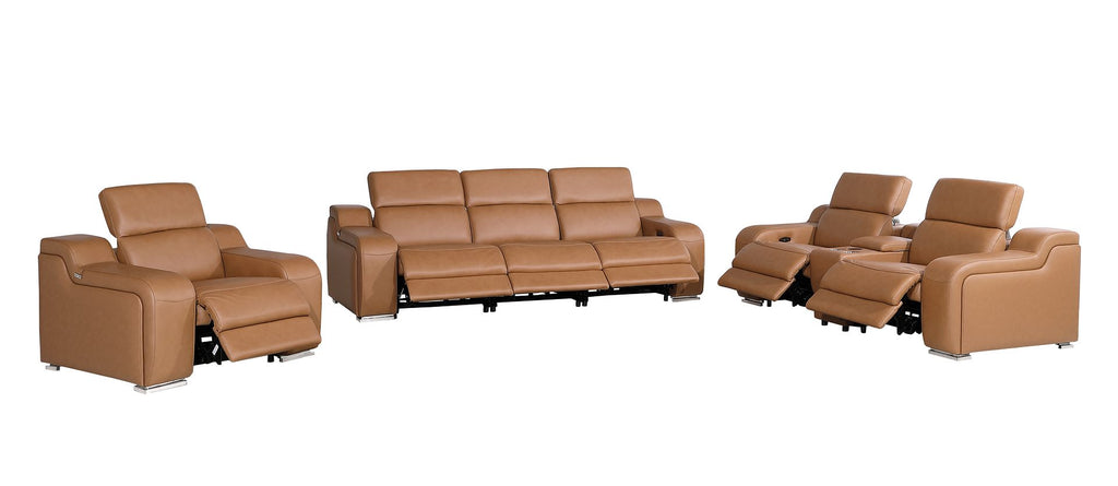 1116 Divanitalia 7-Piece Modular Power Reclining Sofa, Loveseat & Chair Set in Top Grain Italian Leather with 6 Power Recliners & Power Headrests - Cognac - SKU 1116-COGNAC-7.6-HT-3PC - view 4