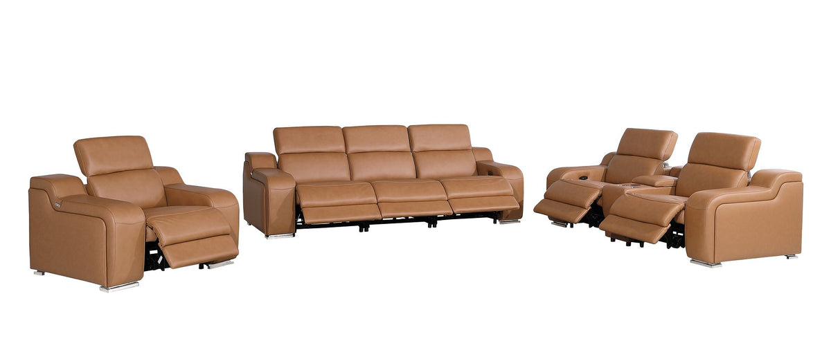 1116 Divanitalia 7-Piece Modular Power Reclining Sofa, Loveseat & Chair Set in Top Grain Italian Leather with 6 Power Recliners & Power Headrests - Cognac - SKU 1116-COGNAC-7.6-HT-3PC - view 4