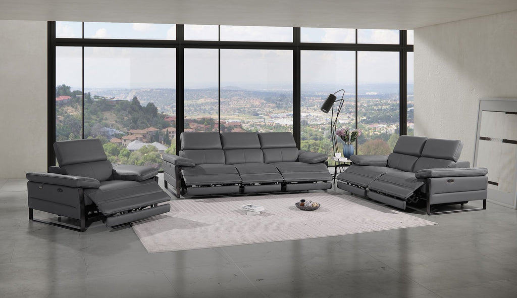 1246 Divanitalia Modular Power Triple Reclining Sofa, Loveseat, and Chair Set with Power Headrests - Top Grain Italian Leather - Dark Grey - SKU 1246-DK-GREY-6.6-HT-3PC - view 2