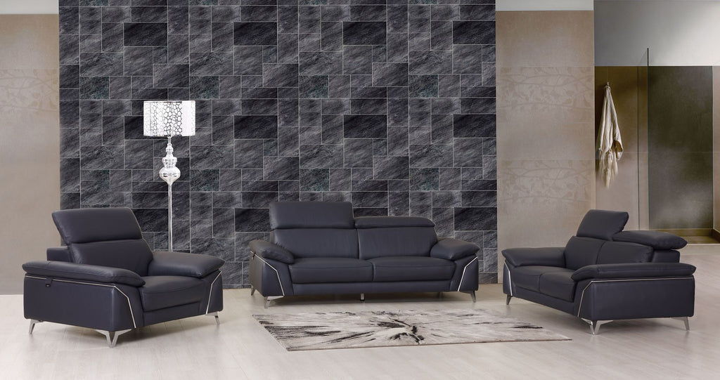 727 Divanitalia 3-Piece Sofa Set with Adjustable Headrest in Top-grain Italian Leather - Navy - SKU 727- NAVY 3PC (S/L/CH) - GROUP - view 2