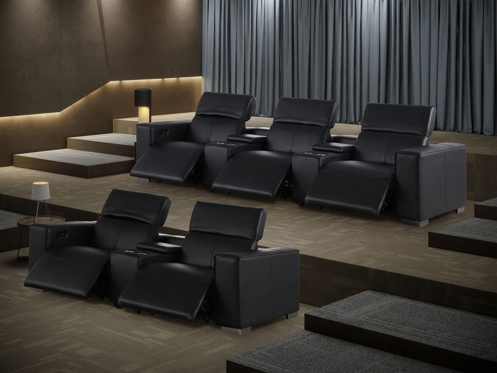1208 Modular Leather Sofa & Loveseat with 6 Recliners and Power Headrests - Black - SKU 1208-BLACK-8.5-HT - view 3