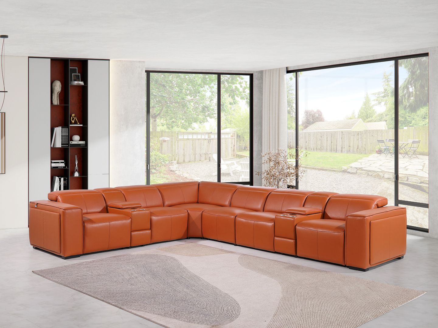 1224 Divanitalia 8-Piece L-Shaped Sectional Sofa in Top Grain Italian Leather with 4 Power Recliners & Power Headrests - Camel