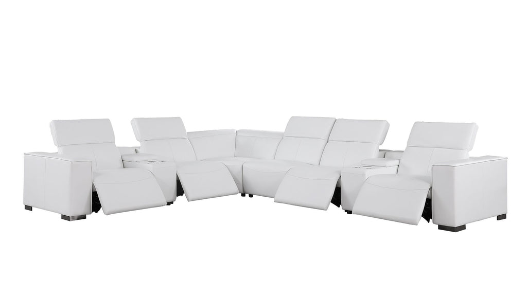 1208 8 Piece L-Shaped Leather Sectional Sofa with 4 Power Recliners & Power Headrests