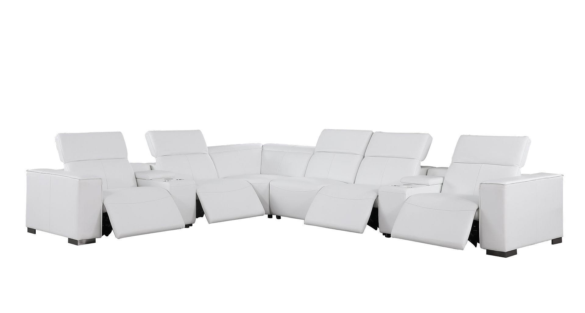1208 8 Piece L-Shaped Leather Sectional Sofa with 4 Power Recliners & Power Headrests