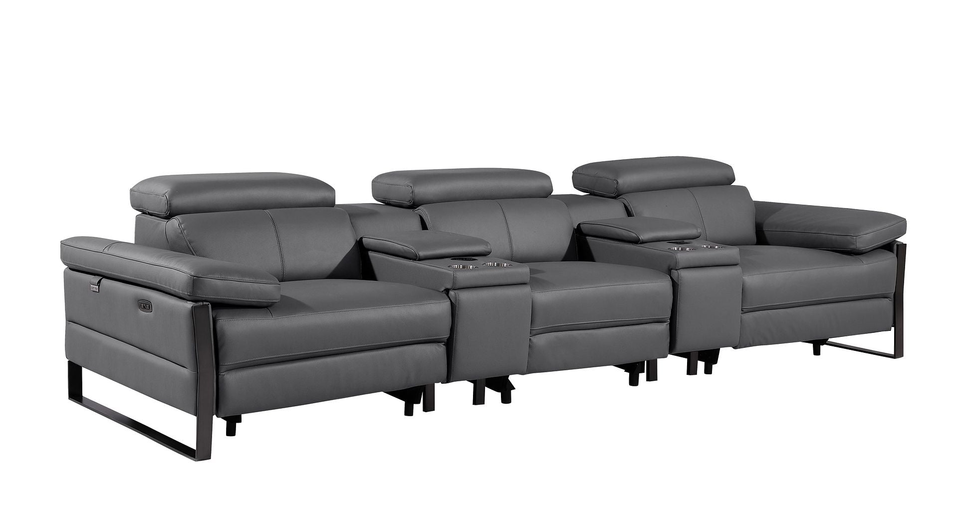 1246 Divanitalia Modular Power Triple Reclining Dual Console Sofa with Power Reclining Headrests - Top Grain Italian Leather - Dark Grey - SKU 1246-DK-GREY-5.3-HT - view 4