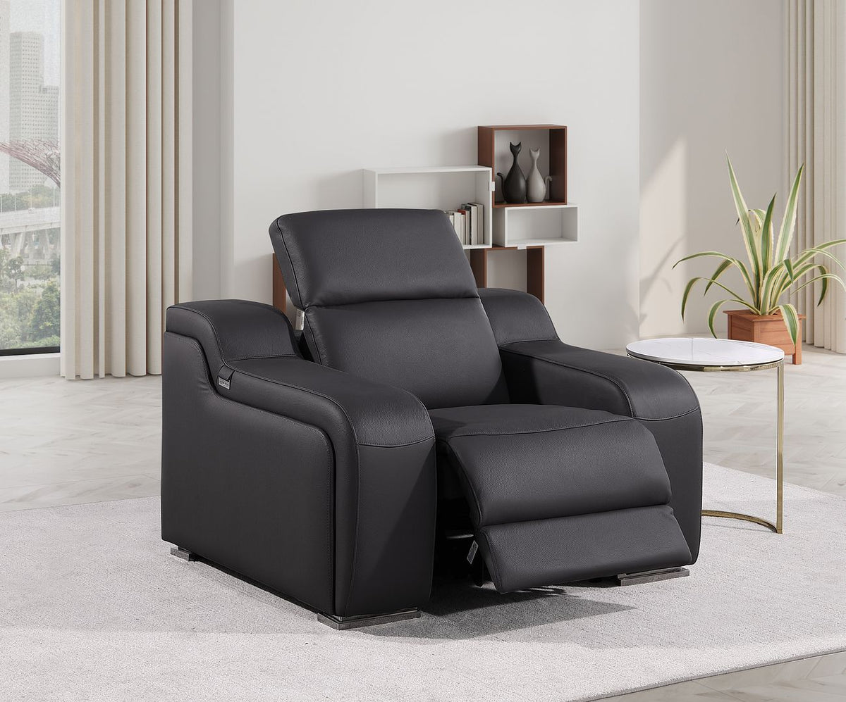 1116 Divanitalia Top Grain Italian Leather Power Reclining Chair with Power Headrests - Black - SKU 1116-BLACK-CH - view 2
