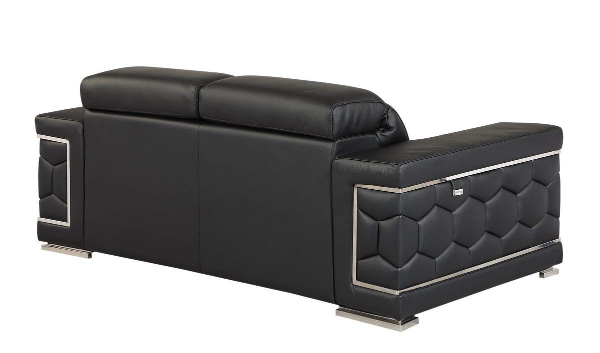 692 Divanitalia Loveseat with Adjustable Headrest in Top-grain Italian Leather - Black - SKU 692-L-BLACK - view 3
