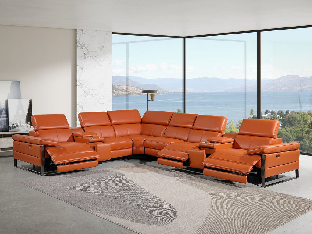1246 Divanitalia 8-Piece L-Shaped Modular Power Reclining Sectional Sofa with 3 Power Recliners and Power Headrests - Top Grain Italian Leather