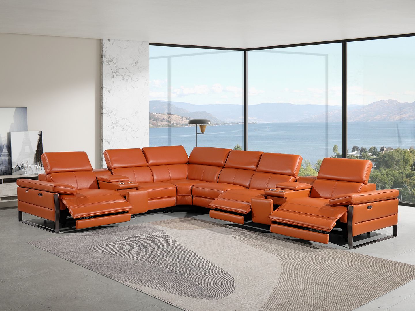 1246 Divanitalia 8-Piece L-Shaped Modular Power Reclining Sectional Sofa with 3 Power Recliners and Power Headrests - Top Grain Italian Leather