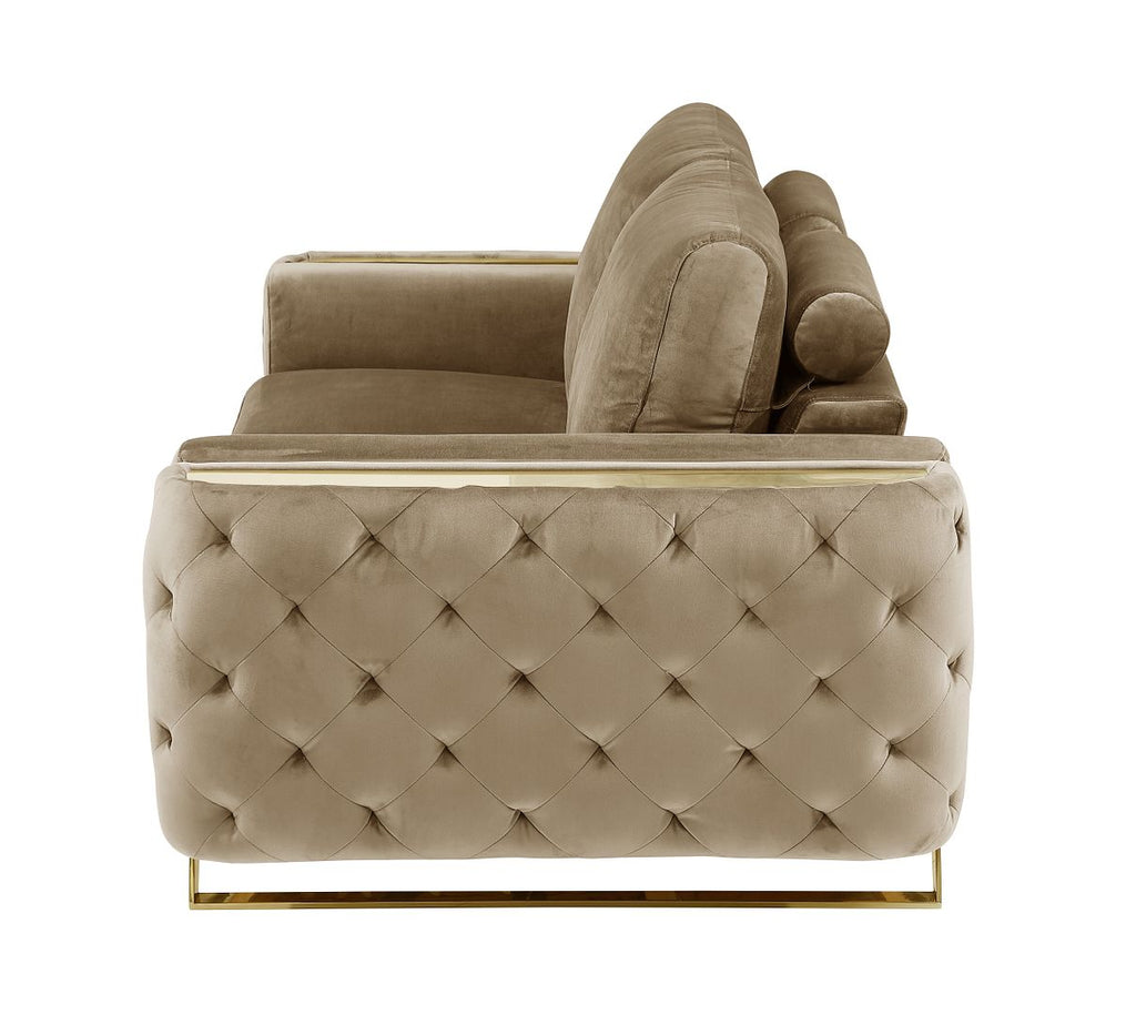 1051 Divanitalia Beige Loveseat in Velvet Fabric - Cream - SKU 1051-BEIGE-L - view 5