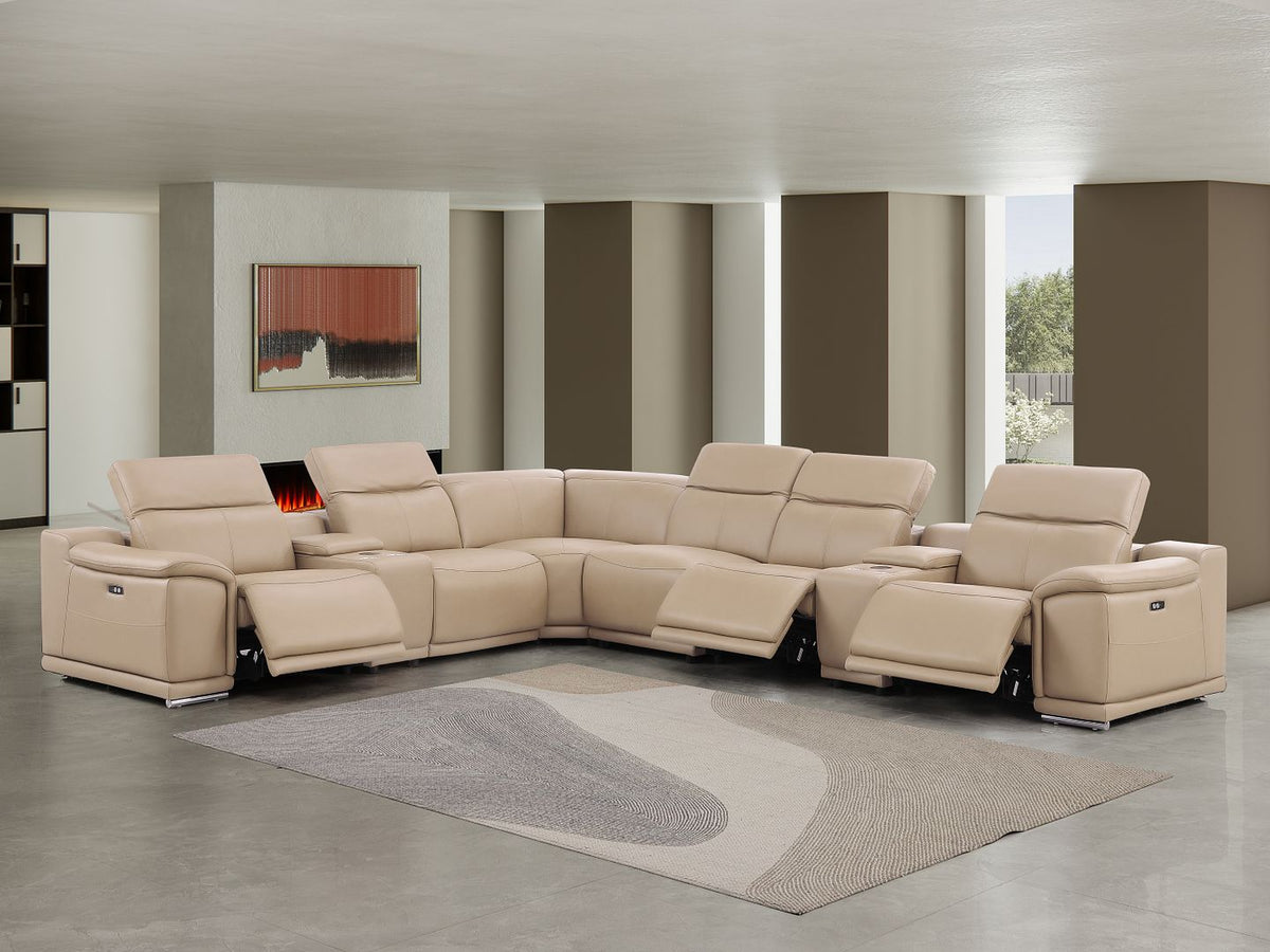 2679 8-Piece L-Shaped Power Reclining Sectional Sofa in Genuine Leather - 3 Recliners - Beige - SKU 2679-BEIGE-8PC-3PWR-L-SECT - view 2