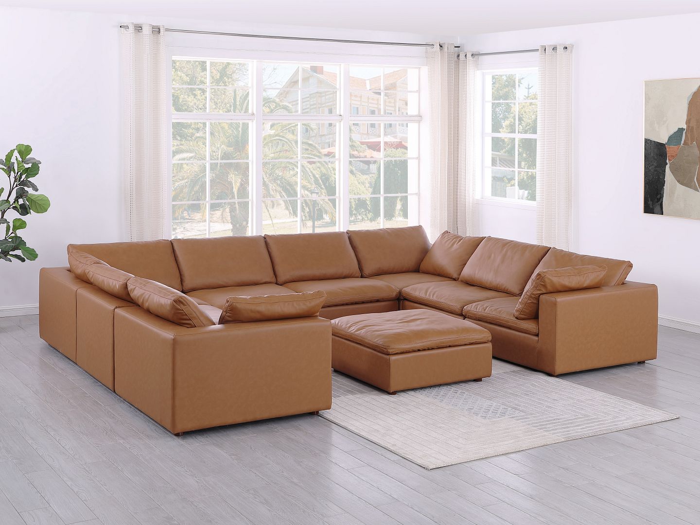 1100 Divanitalia 9-Piece U-Shaped Sectional Sofa in Top-grain Italian Leather - Cognac