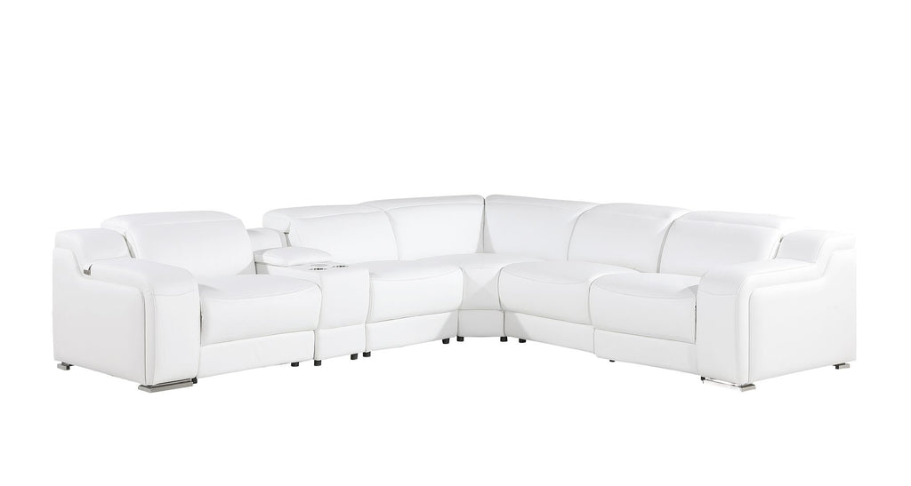 1116 Divanitalia 6-Piece L-Shaped Sectional Sofa in Top Grain Italian Leather with 3 Power Recliners & Power Headrests - White - SKU 1116-WHITE-6PC-3PWR-SECTIONAL- GROUP - view 2