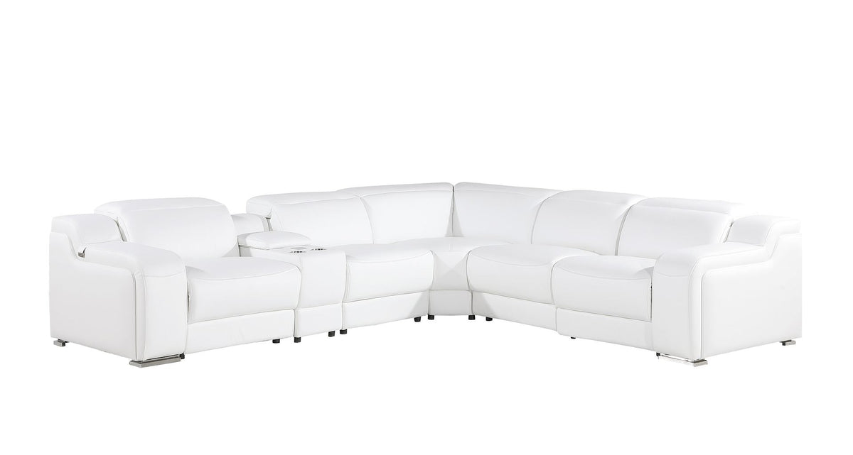 1116 Divanitalia 6-Piece L-Shaped Sectional Sofa in Top Grain Italian Leather with 3 Power Recliners & Power Headrests - White - SKU 1116-WHITE-6PC-3PWR-SECTIONAL- GROUP - view 2