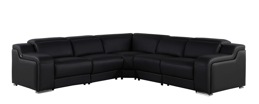 1116 Divanitalia 5-Piece L-Shaped Sectional Sofa in Top Grain Italian Leather with 3 Power Recliners & Power Headrests - Black - SKU 1116-BLACK-5PC-3PWR-SECTIONAL- GROUP - view 2