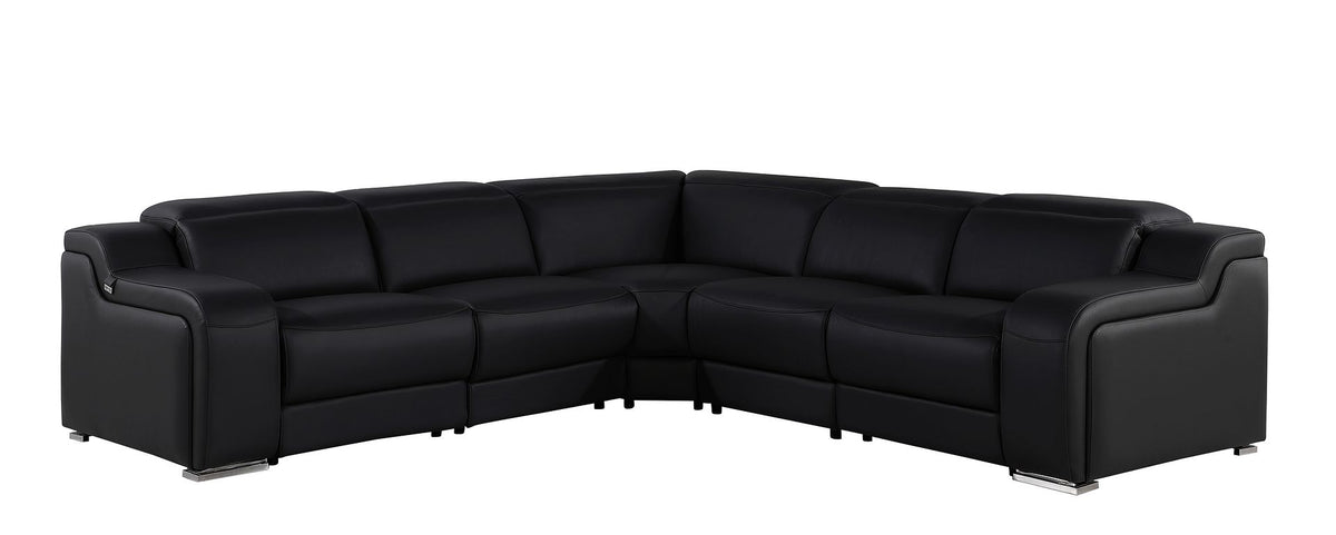 1116 Divanitalia 5-Piece L-Shaped Sectional Sofa in Top Grain Italian Leather with 3 Power Recliners & Power Headrests - Black - SKU 1116-BLACK-5PC-3PWR-SECTIONAL- GROUP - view 2
