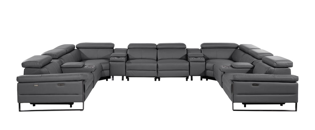 1246 Divanitalia 12-Piece U-Shaped Modular Power Reclining Sectional Sofa with 4 Power Recliners and Power Headrests - Top Grain Italian Leather - Dark Grey - SKU 1246-DK-GREY-12PC-4PWR-U-SECTIONAL - view 3