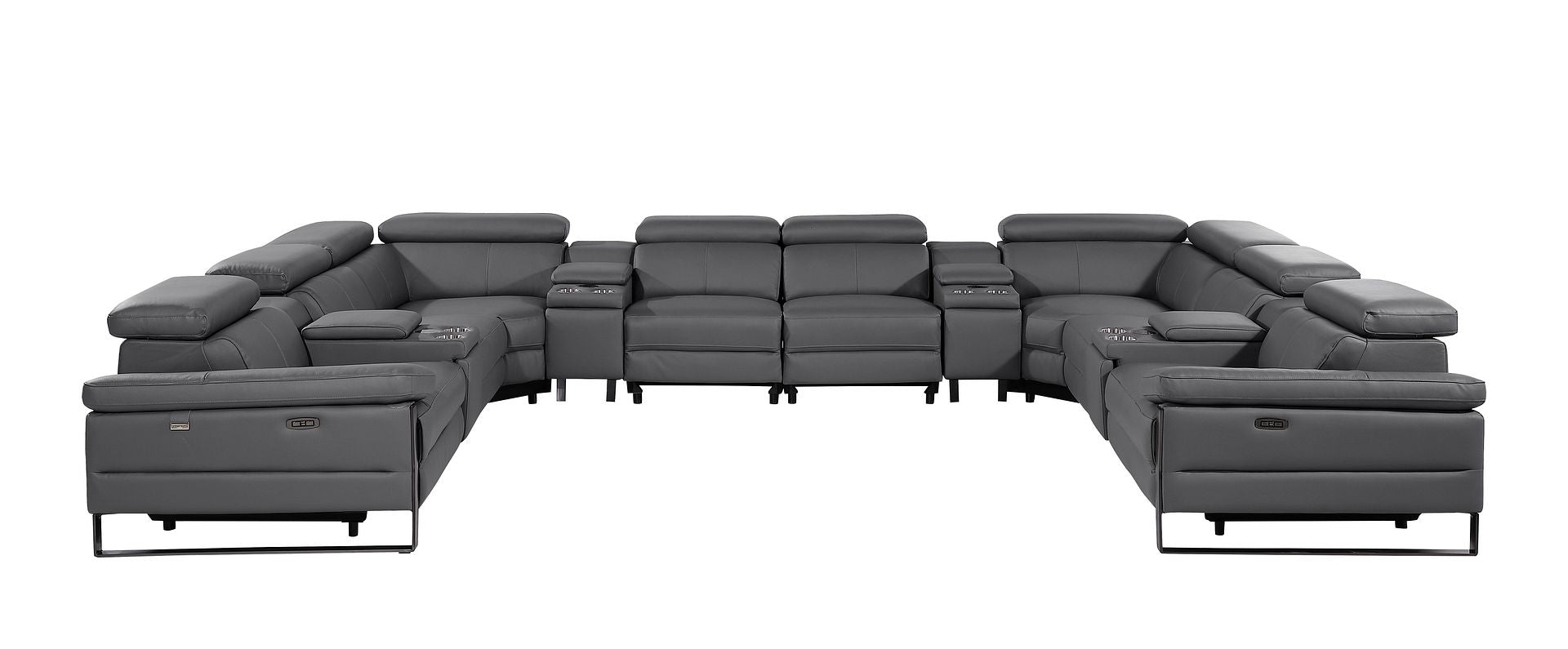 1246 Divanitalia 12-Piece U-Shaped Modular Power Reclining Sectional Sofa with 4 Power Recliners and Power Headrests - Top Grain Italian Leather