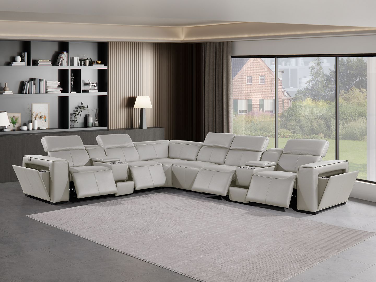 1224 Divanitalia 8-Piece L-Shaped Sectional Sofa in Top Grain Italian Leather with 4 Power Recliners & Power Headrests