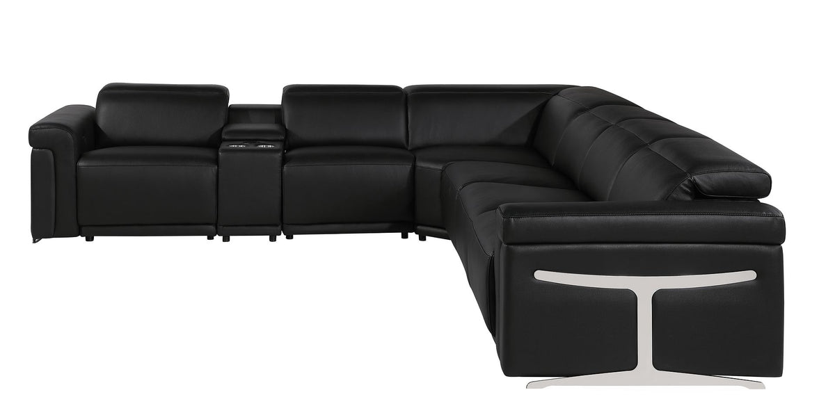 1126 Divanitalia 7-Piece L-Shaped Sectional Sofa in Top Grain Italian Leather with 3 Power Recliners & Power Headrests - Black - SKU 1126-BLACK-SEC-7PC-3PWR-SECTIONAL- GROUP - view 4