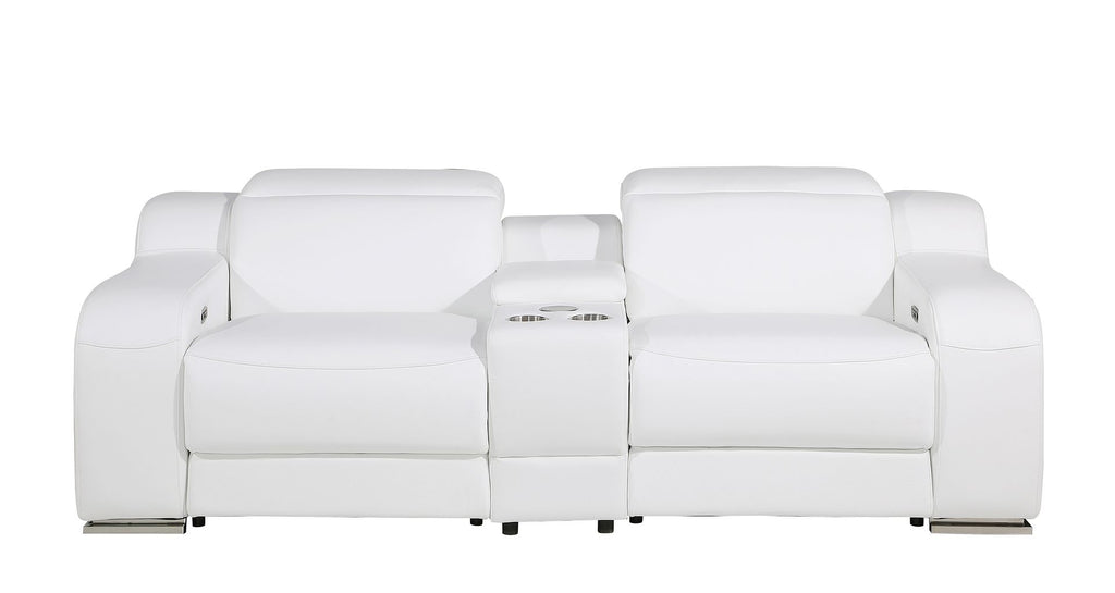1116 Divanitalia 3-Piece Modular Power Reclining Console Loveseat in Top Grain Italian Leather with 2 Power Recliners & Power Headrests - White - SKU 1116-WHITE-3.2-HT - view 3