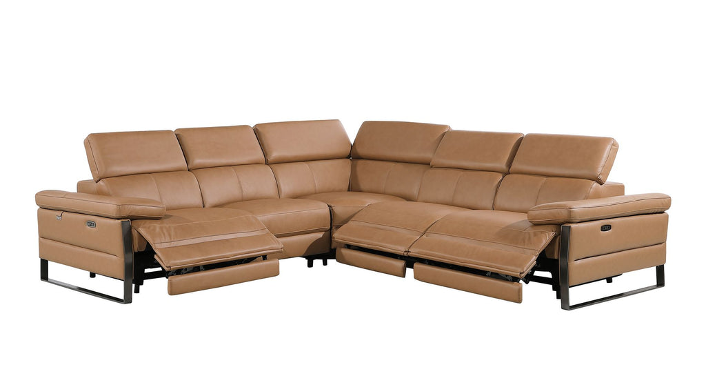 1246 Divanitalia 5-Piece L-Shaped Modular Power Reclining Sectional Sofa with Power Headrests - Top Grain Italian Leather