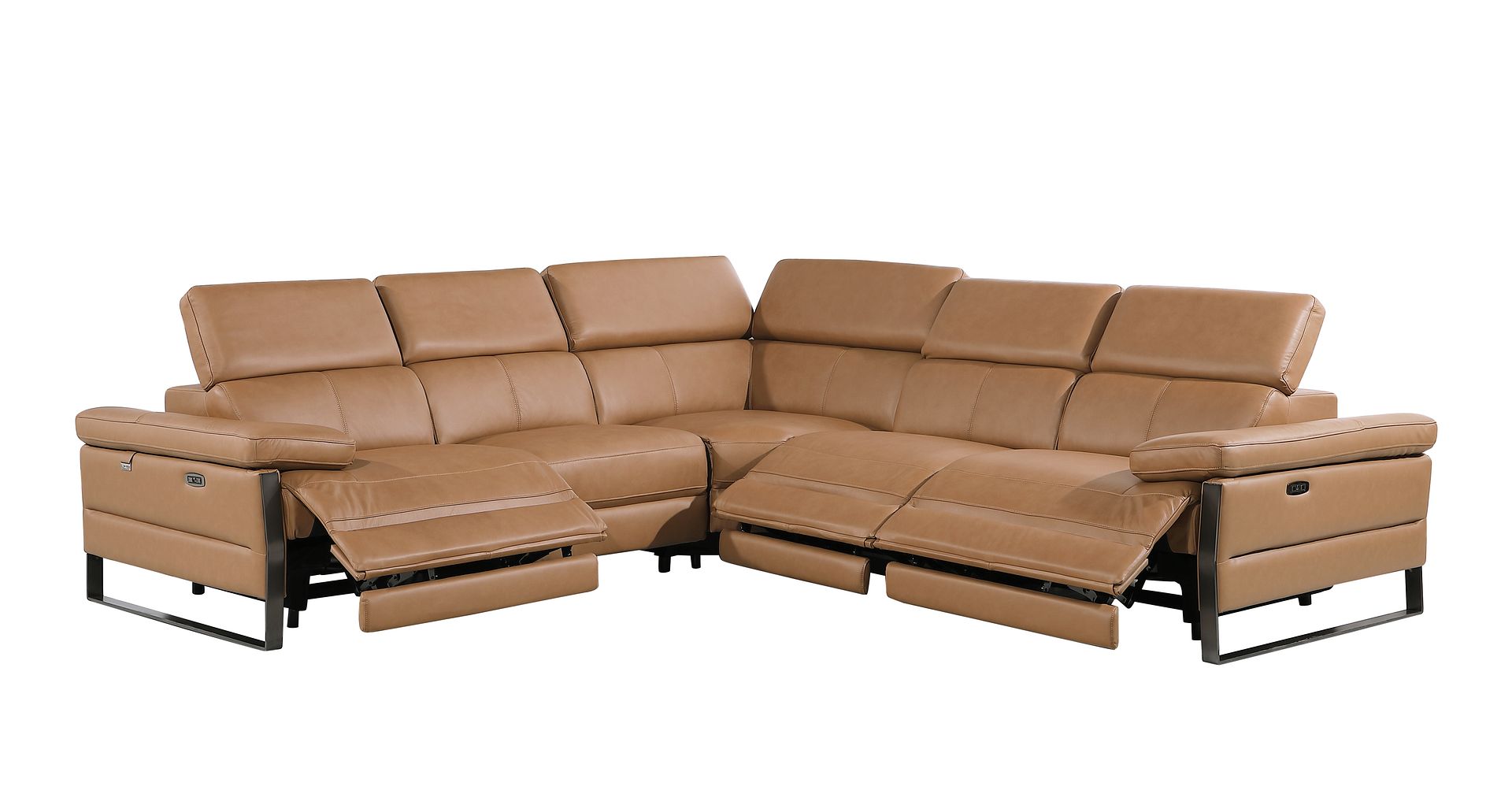 1246 Divanitalia 5-Piece L-Shaped Modular Power Reclining Sectional Sofa with Power Headrests - Top Grain Italian Leather