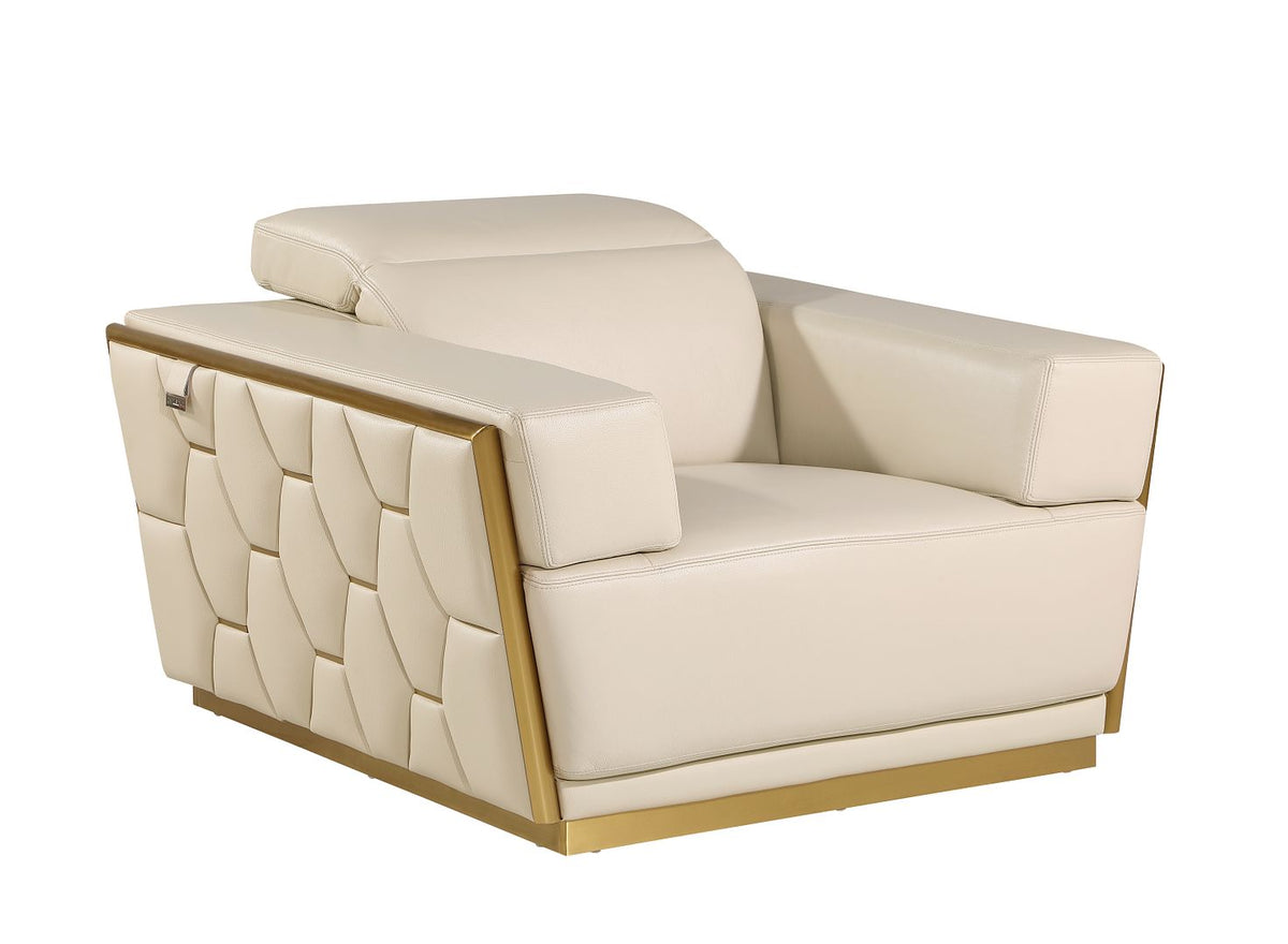 1111 Divanitalia Chair with Adjustable Headrest in Top-grain Italian Leather - Cream - SKU 1111-BEIGE-CH - view 2