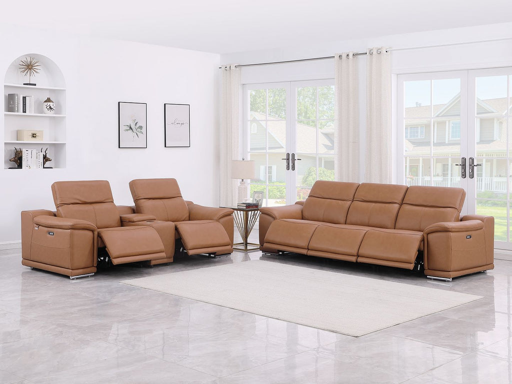 9762 Divanitalia 6-Piece Modular Power Reclining Sofa and Console Loveseat Set with 5 Power Recliners in Top Grain Italian Leather - Cognac - SKU 9762-COGNAC-6.5-HT - view 2
