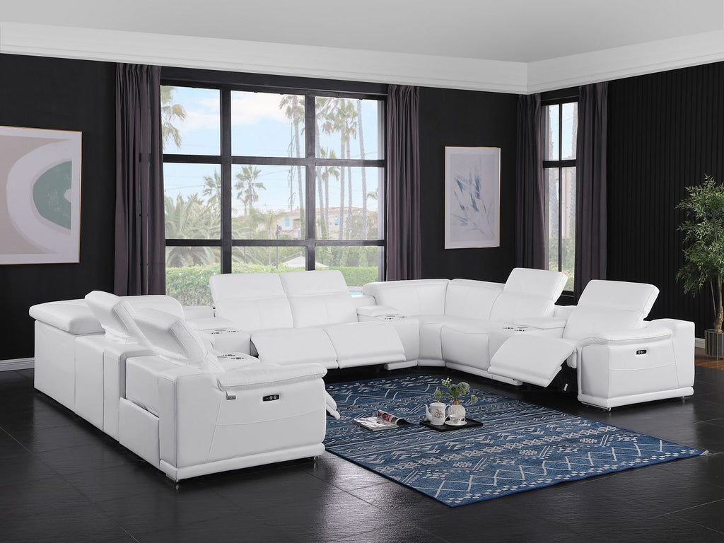 9762 Divanitalia 12-Piece U-Shaped Top Grain Italian Leather Sectional Sofa with 4 Power Recliners