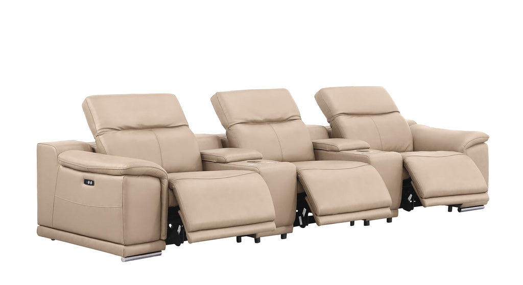 2679 Genuine Leather Sofa with 3 Power Recliners & Dual Storage Consoles