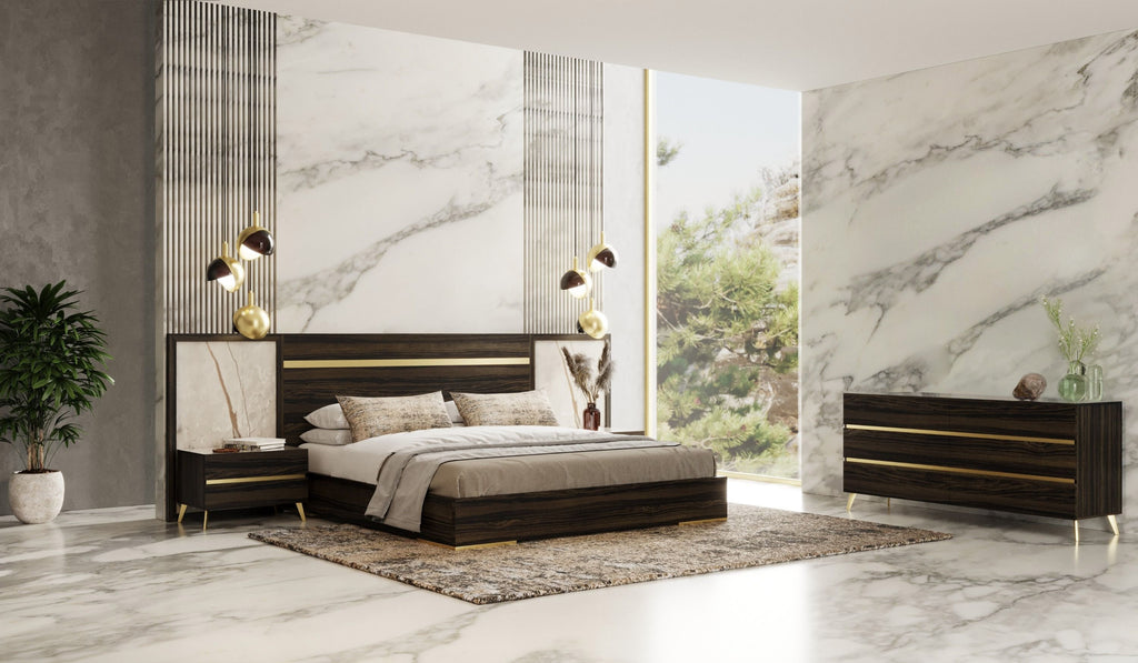 Queen Velondra - Modern Eucalypto + Marble 4-Piece Bedroom Set - Modern Eucalypto + Marble 4 - Piece Bedroom Set