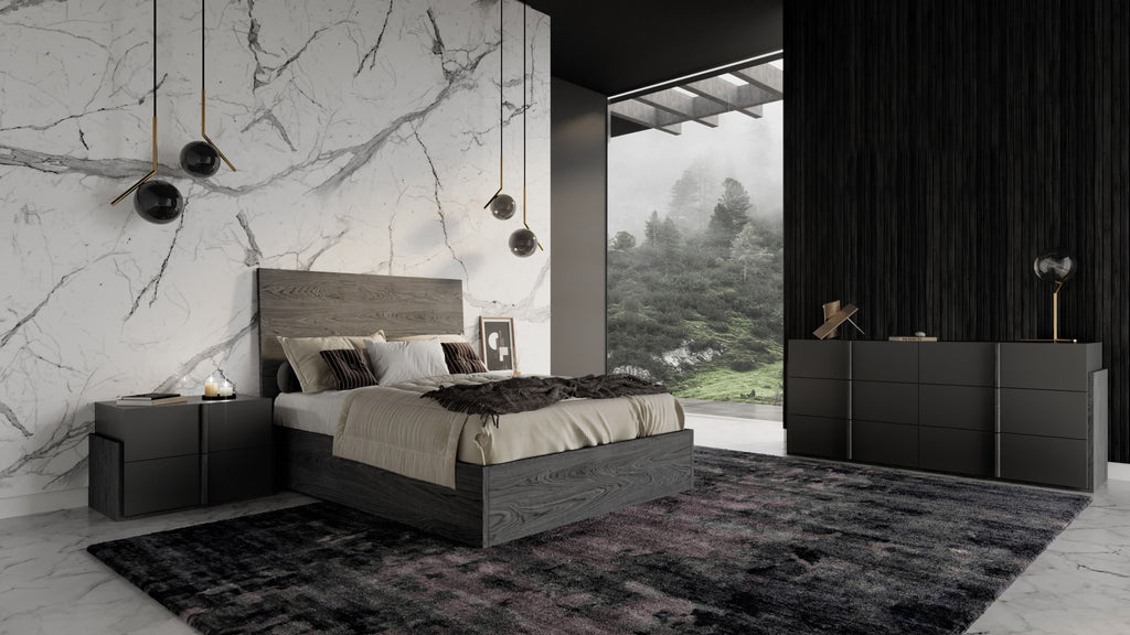 Lucia - Italian Modern Matte Grey + Elm Grey 4-Piece Bedroom Set - Italian Modern Matte Grey + Elm Grey 4 - Piece Bedroom Set