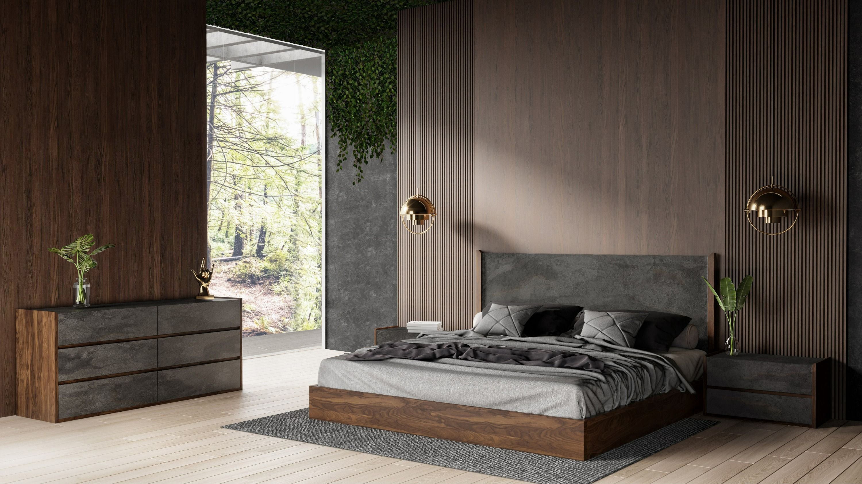 Rado - Modern Walnut & Volcanic Slate 4-Piece Bedroom Set - Modern Walnut & Volcanic Slate 4 - Piece Bedroom Set