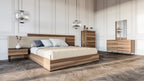 Matteo Italian Modern Walnut & Fabric 4-Piece Bedroom Set - Piece Bedroom Set - Queen