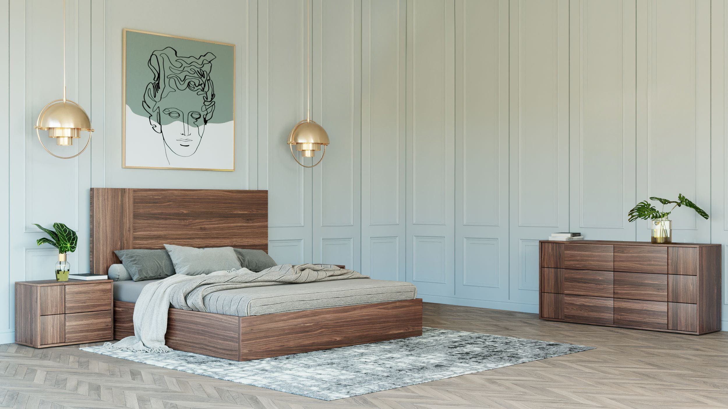 Eastern King Asus - Italian Modern Walnut 4-Piece Bedroom Set - Italian Modern Walnut 4 - Piece Bedroom Set