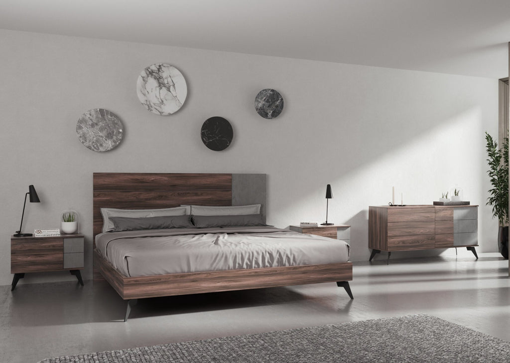 Eastern King Palermo - Italian Modern Faux Concrete & Noce Bodrum 4-Piece Bedroom Set - Italian Modern Faux Concrete & Noce Bodrum 4 - Piece Bedroom Set
