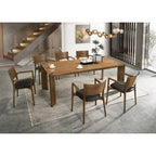 Edelman - Mid-Century Modern Brown Leatherette + Walnut Dining Set