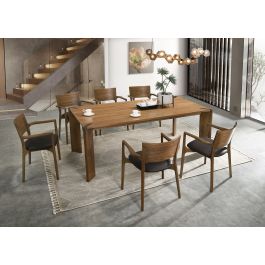 Edelman - Mid-Century Modern Brown Leatherette + Walnut Dining Set