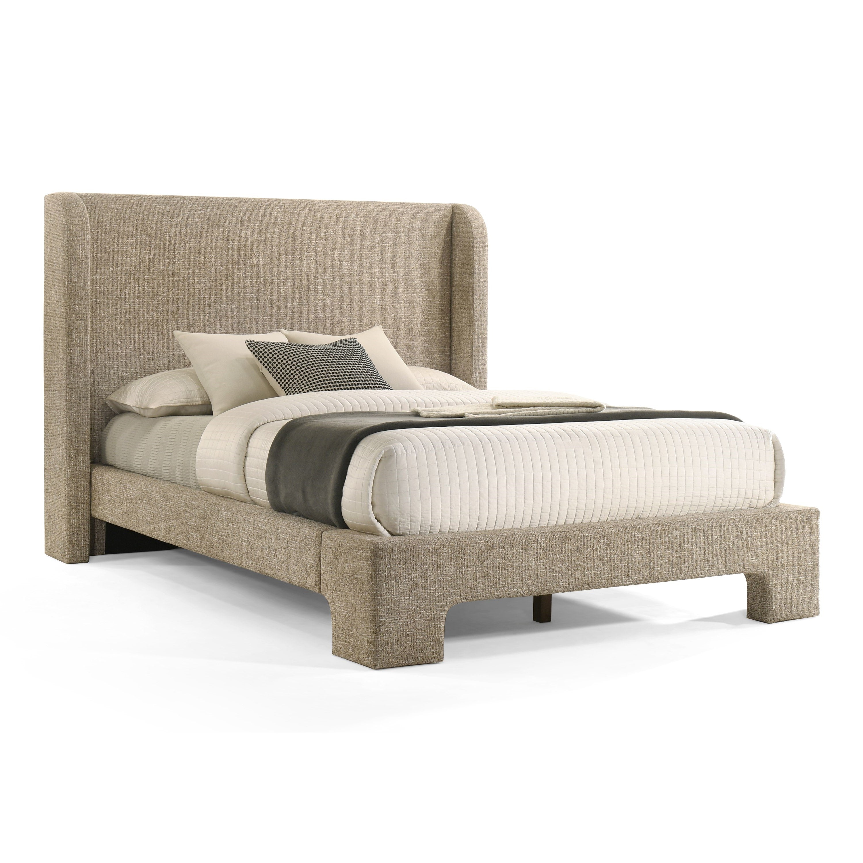 Emilio - Modern Beige Fabric + Burlap + Walnut 4-Piece Bedroom Set - Modern Beige Fabric + Burlap + Walnut 4 - Piece Bedroom Set