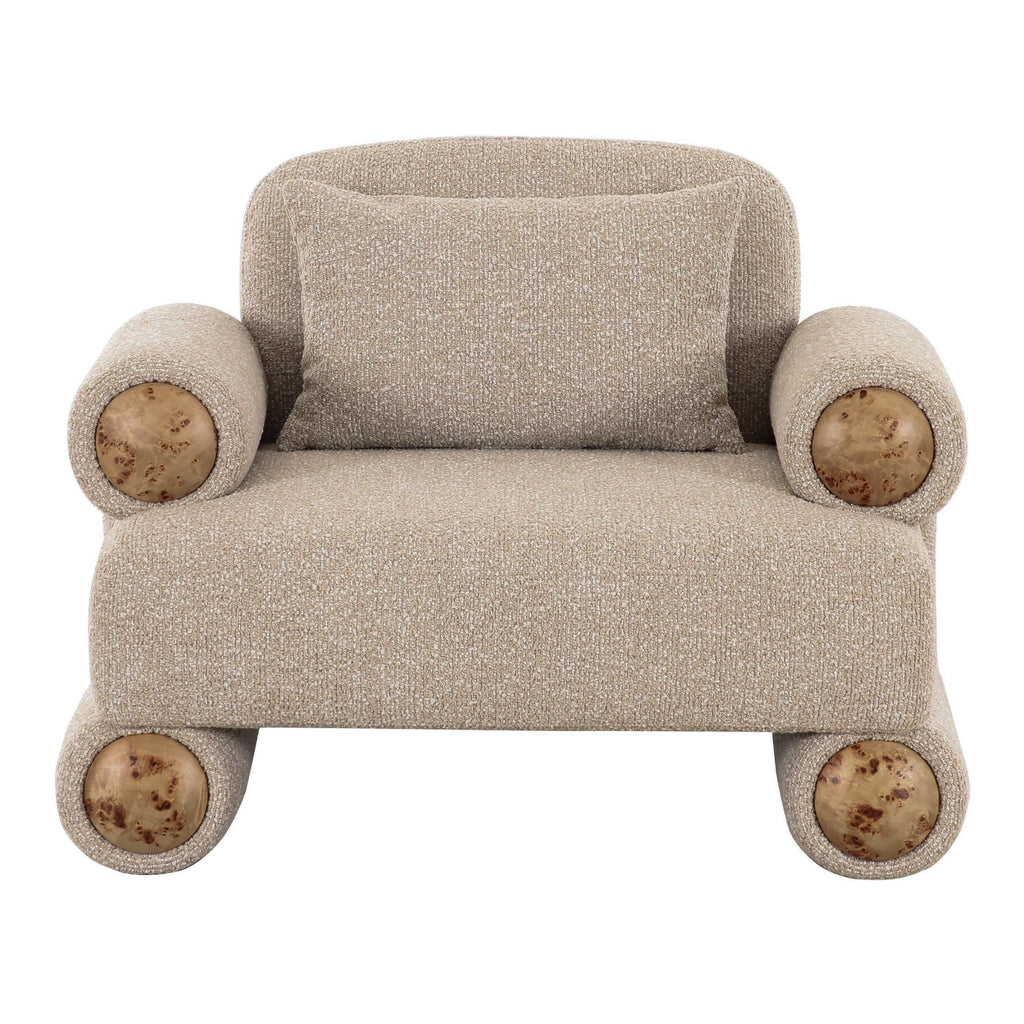 Odette - Modern Beige Fabric + White Burl Accent Chair