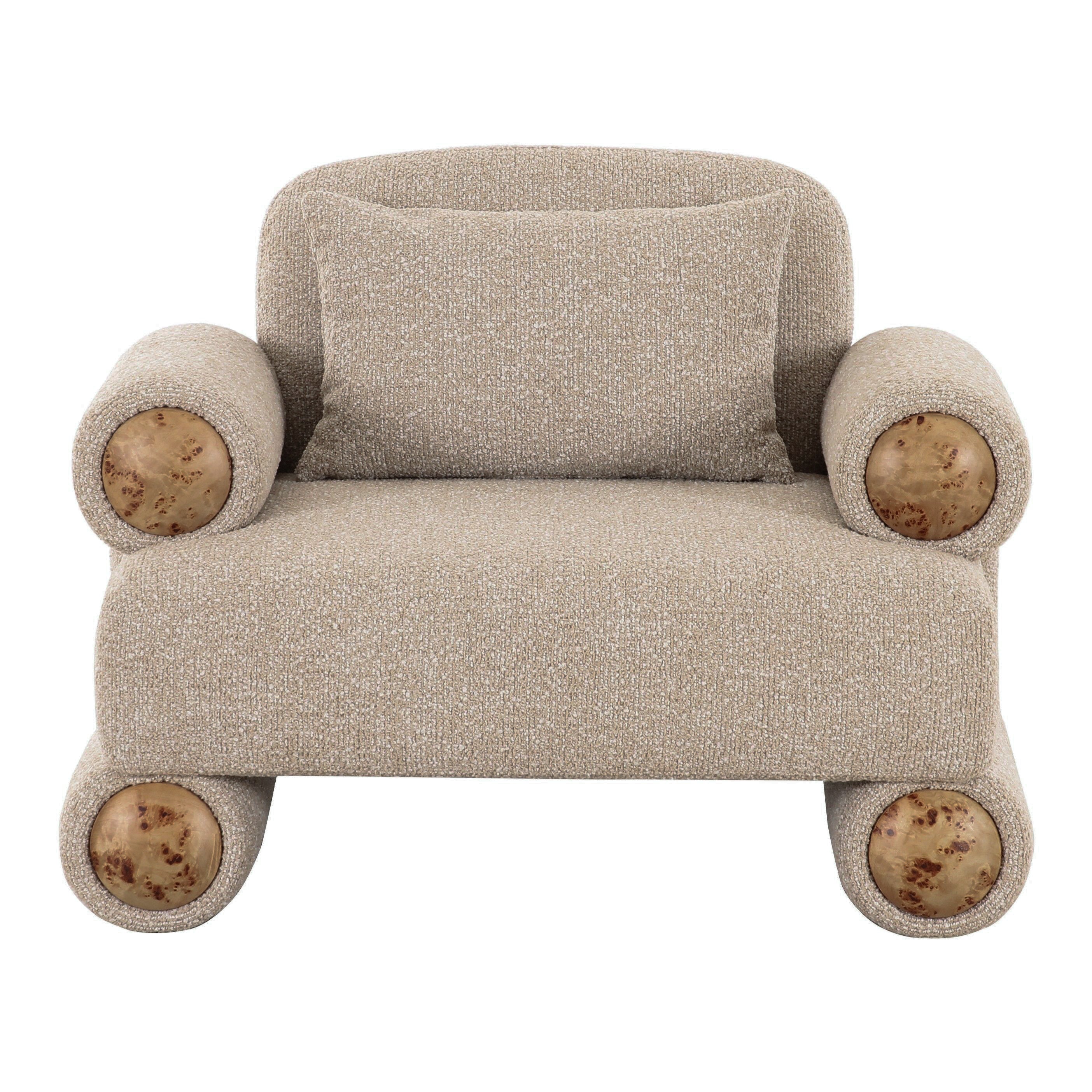 Odette - Modern Beige Fabric + White Burl Accent Chair