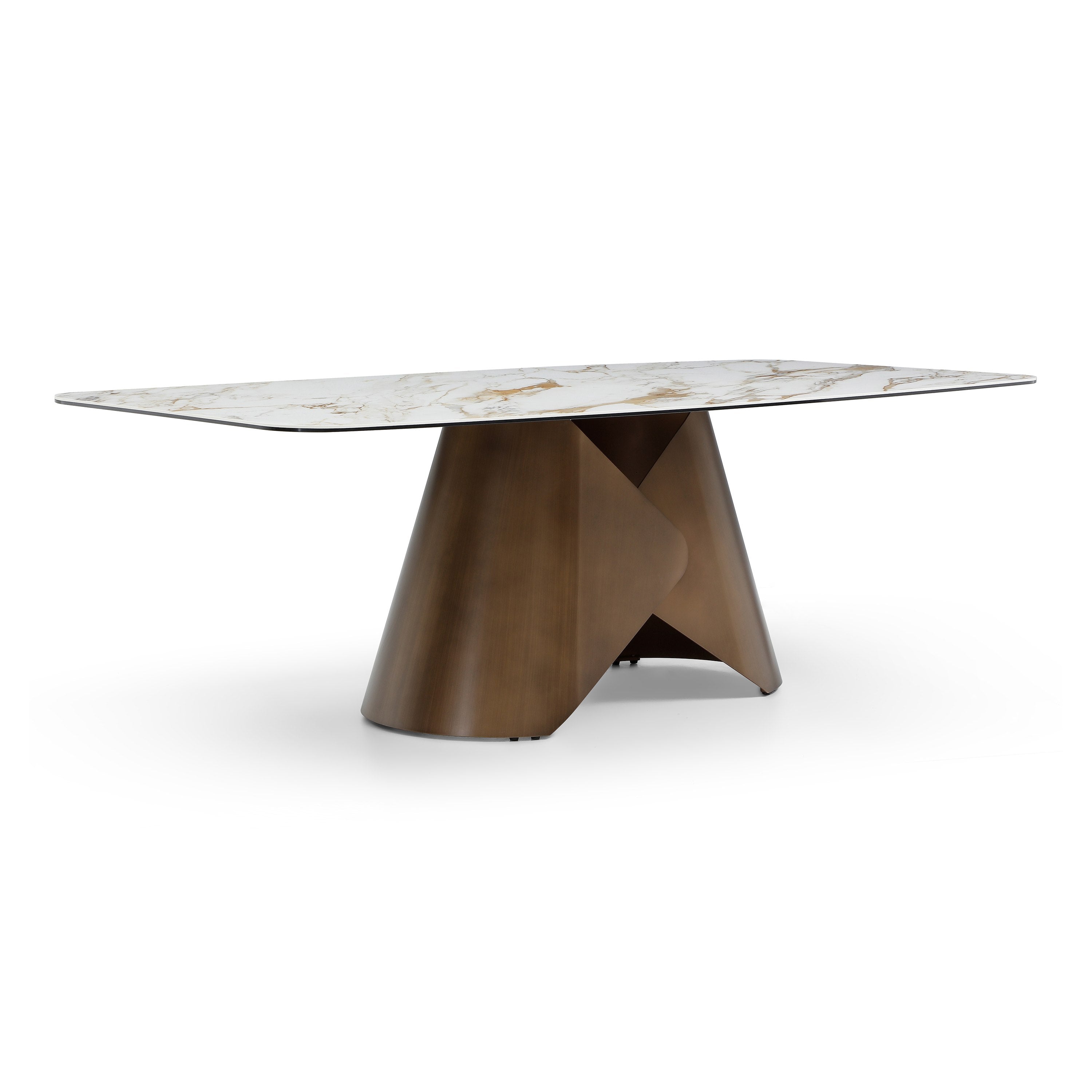 Chiswell - Contemporary White Ceramic + Brushed Brass Dining Table
