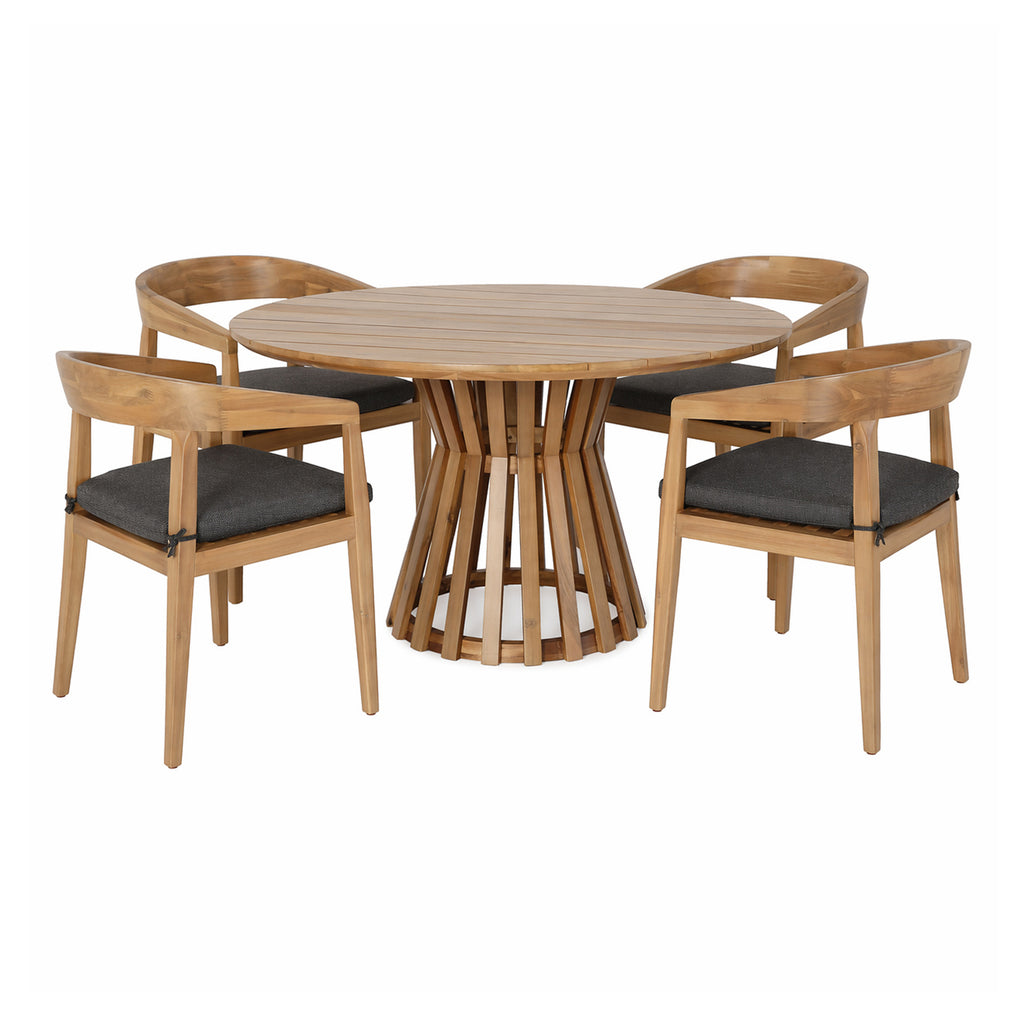 Sintra - Outdoor Grey + Eucalyptus Round Dining Table Set